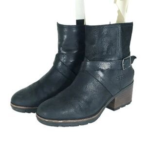 Sorel Women’s Cate US7 Black Leather Waterproof Side Zip Strappy Ankle Boots